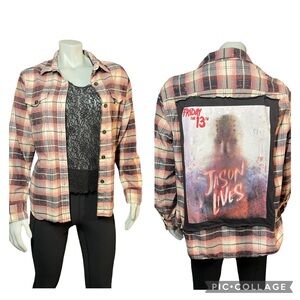 Friday the 13th Custom Reworked Upcycle Bleached Plaid Shirt